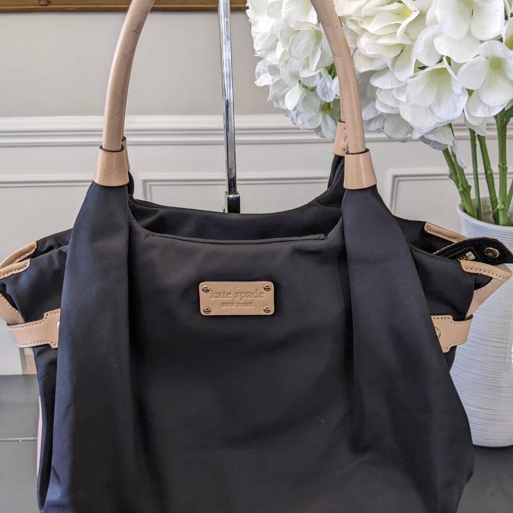 Kate Spade Stevie Bag Black Nylon, Leather w/ Newspaper Ad Interior